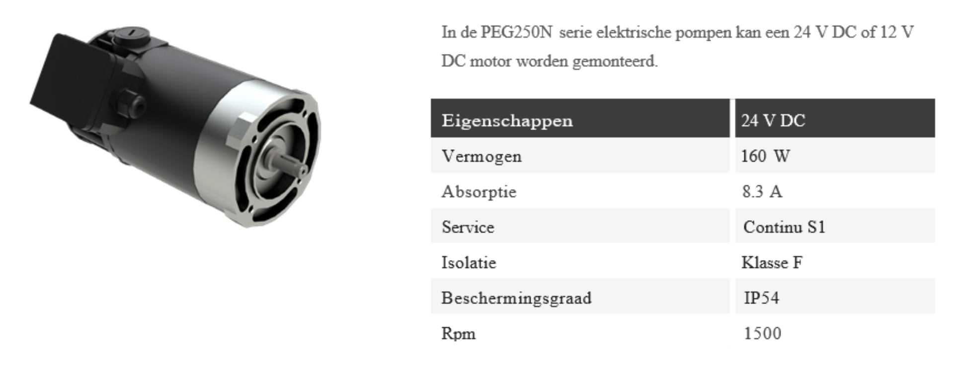 Info motor PEG 250 N 24 VDC NL