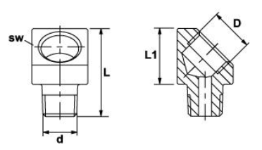 adapter 45° schets